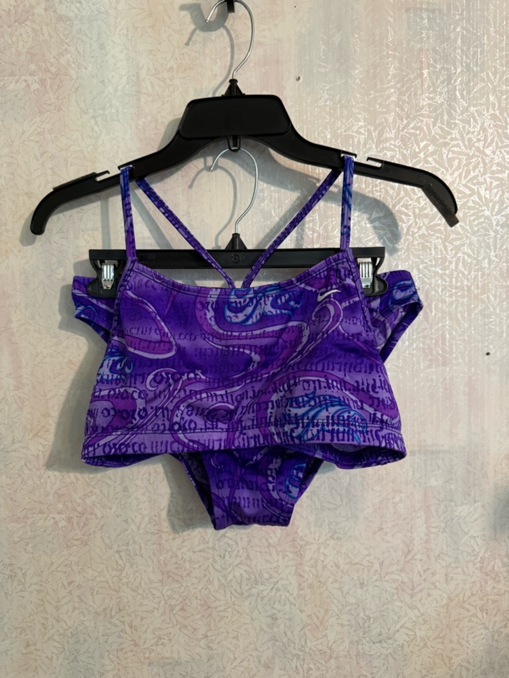 Nike‎ Purple Paisley And Writing Tankini Racerback Top and Brief Set, Sz 38 & 12